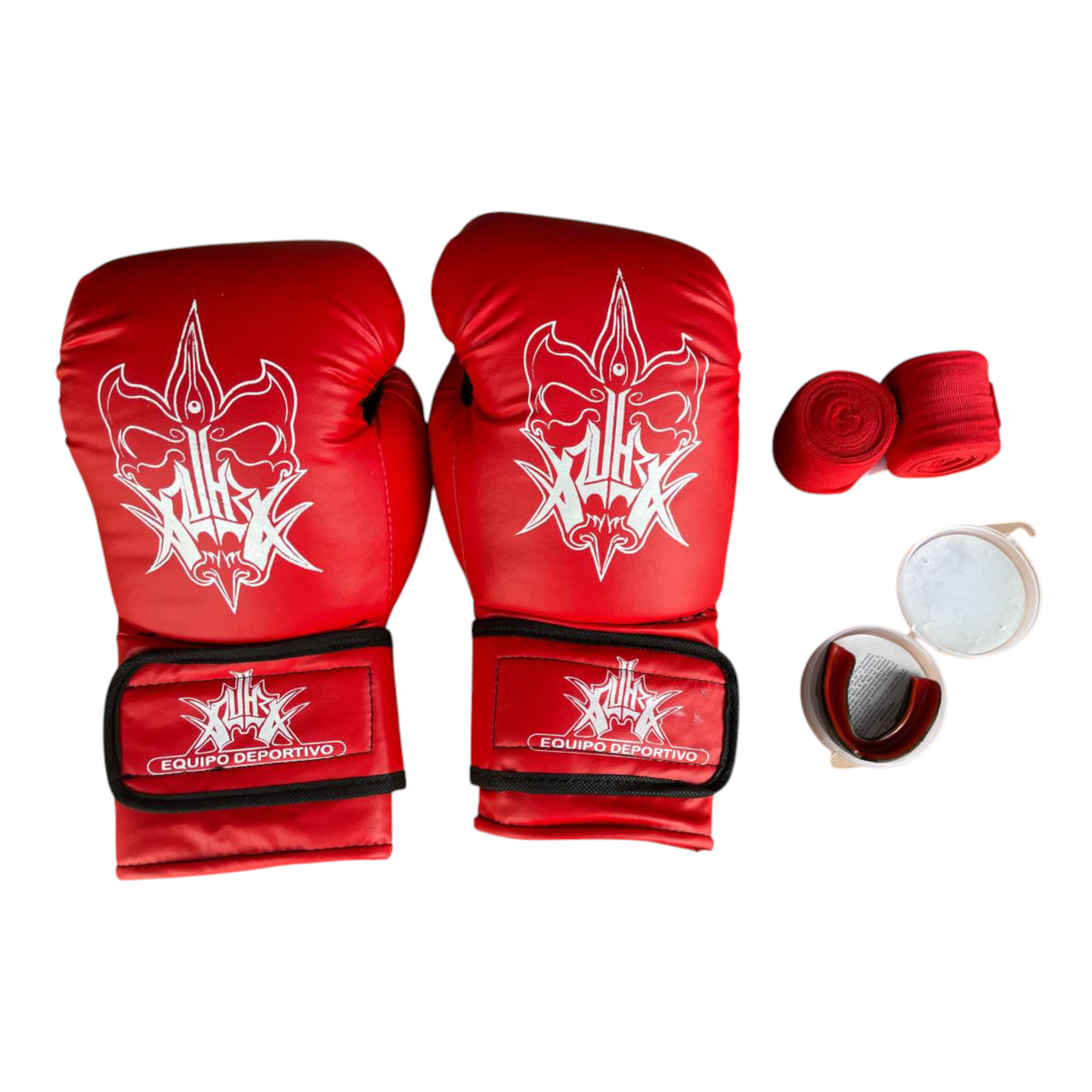 Kit guantes estándar, vendas semi-elasticas y bucal termoformable para boxeo, artes marciales, kickboxing y más.