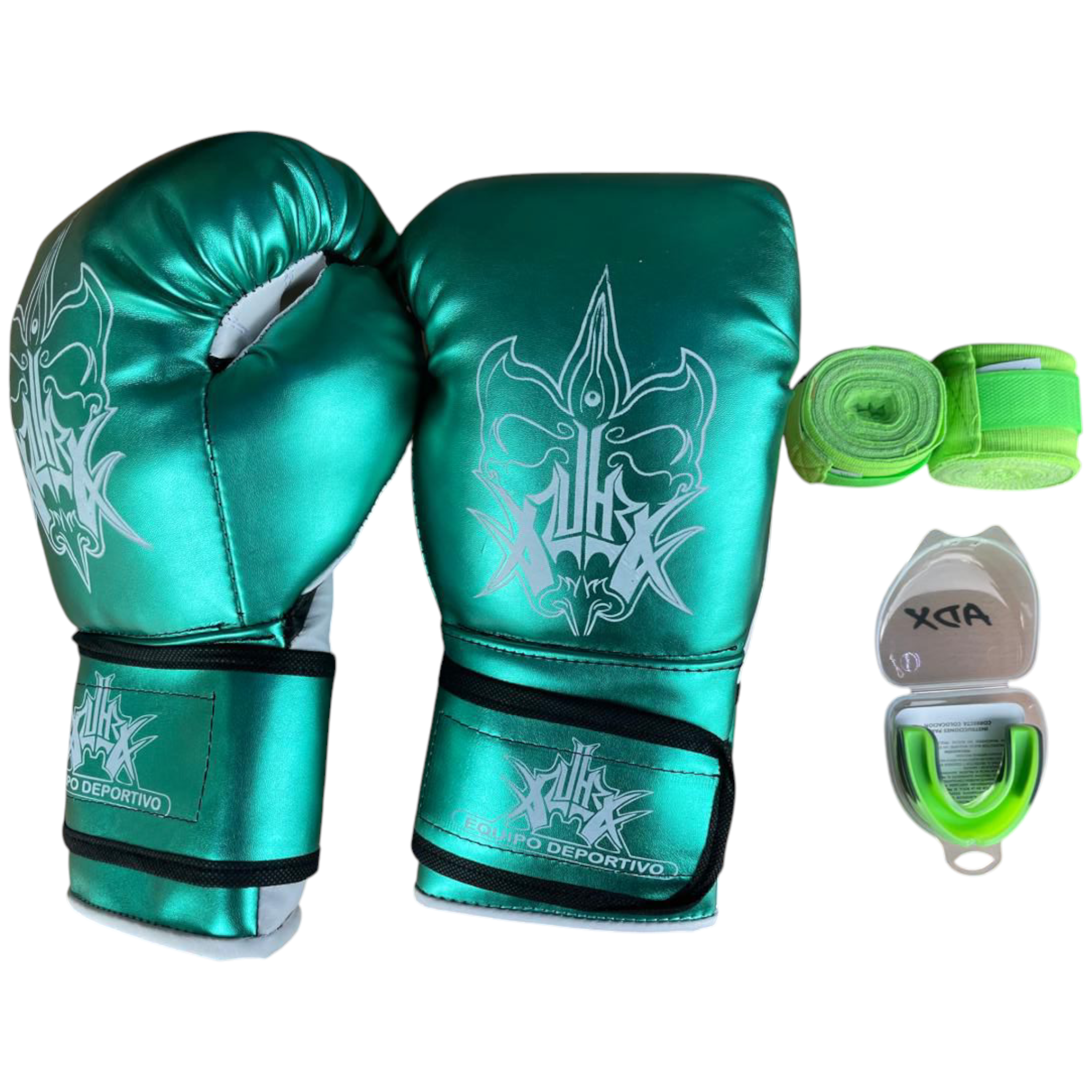 Kit de guantes reforzados, vendas semielasticas y bucal para boxeo, artes marciales, kickboxing y más