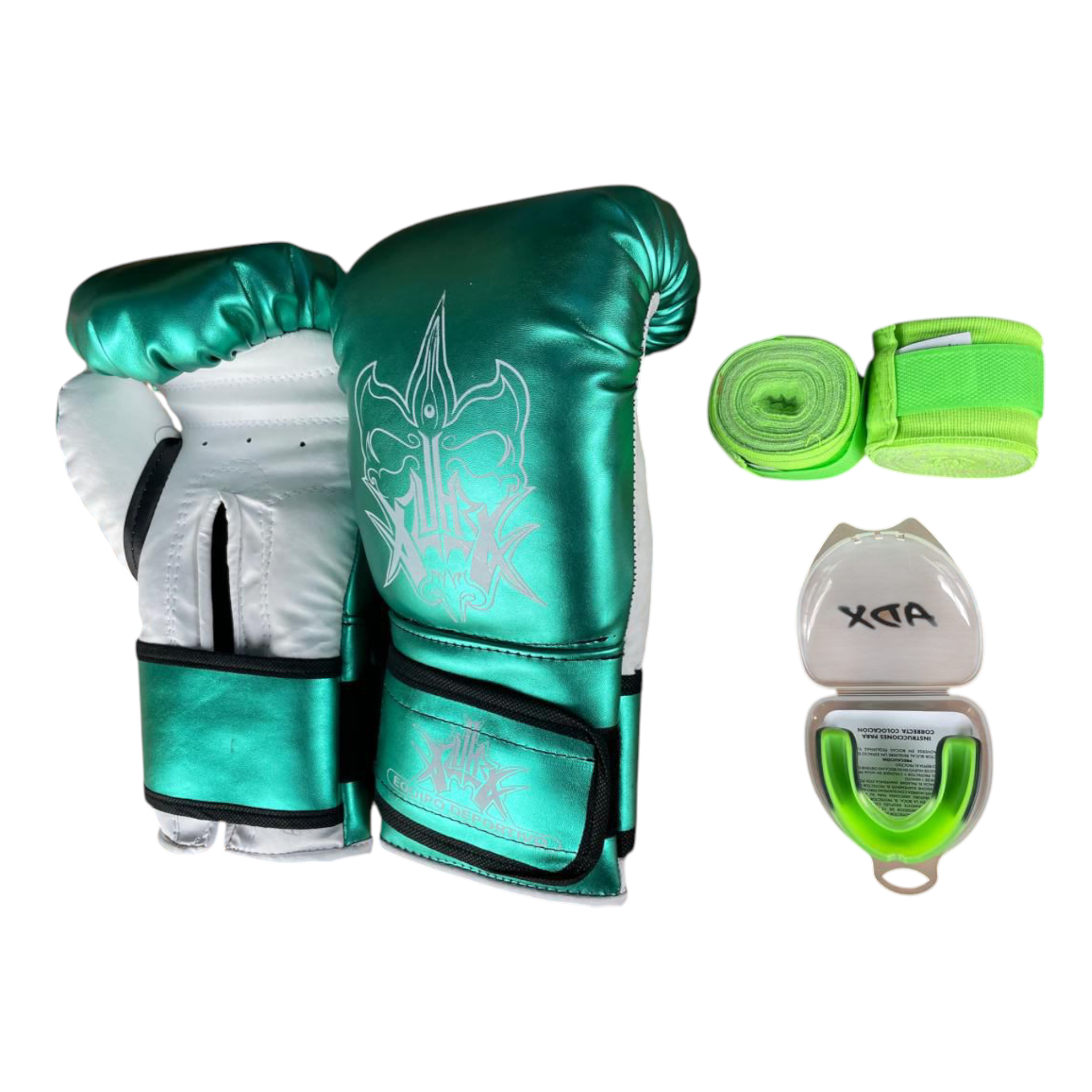 Kit de guantes reforzados, vendas semielasticas y bucal para boxeo, artes marciales, kickboxing y más