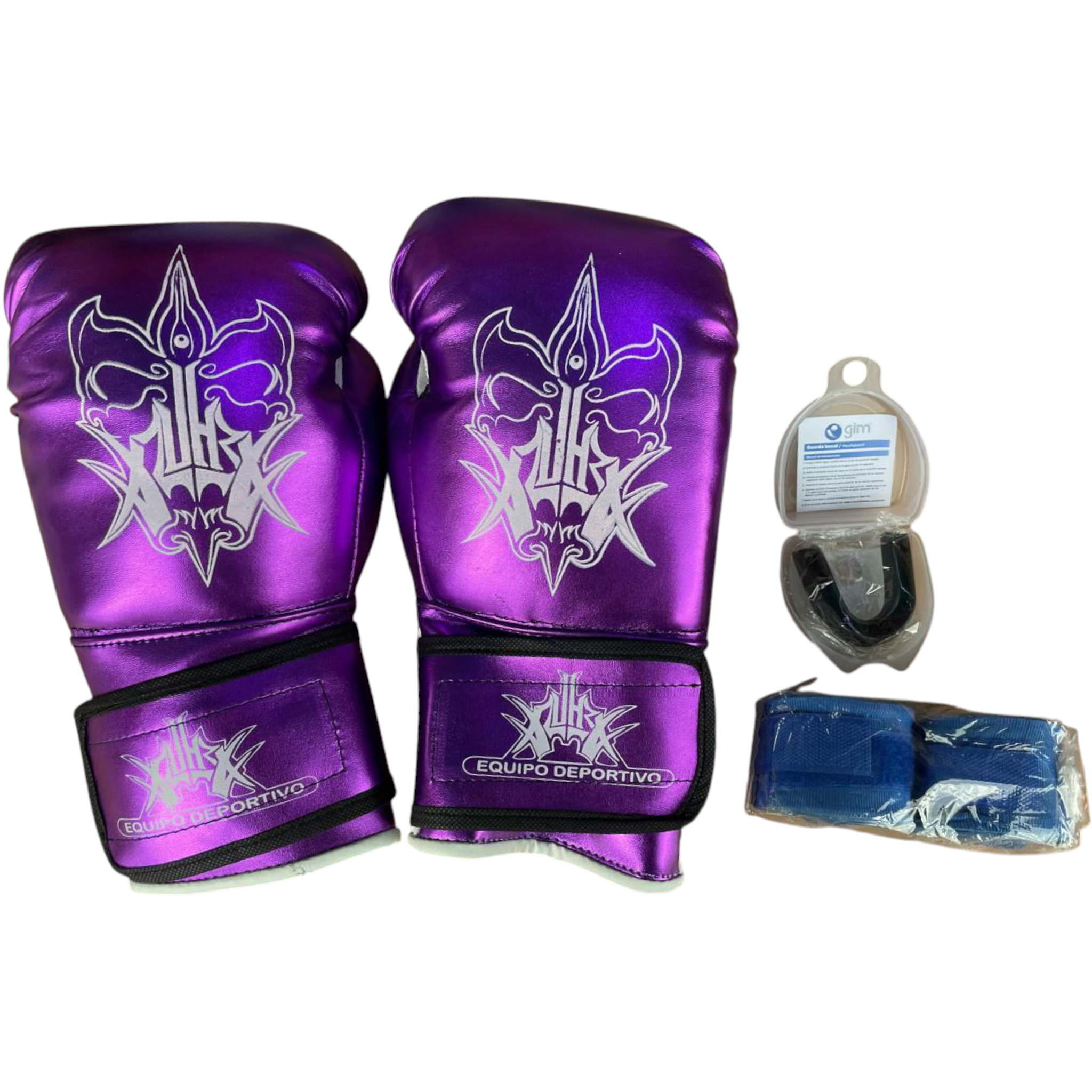Kit de guantes reforzados, vendas semielasticas y bucal para boxeo, artes marciales, kickboxing y más