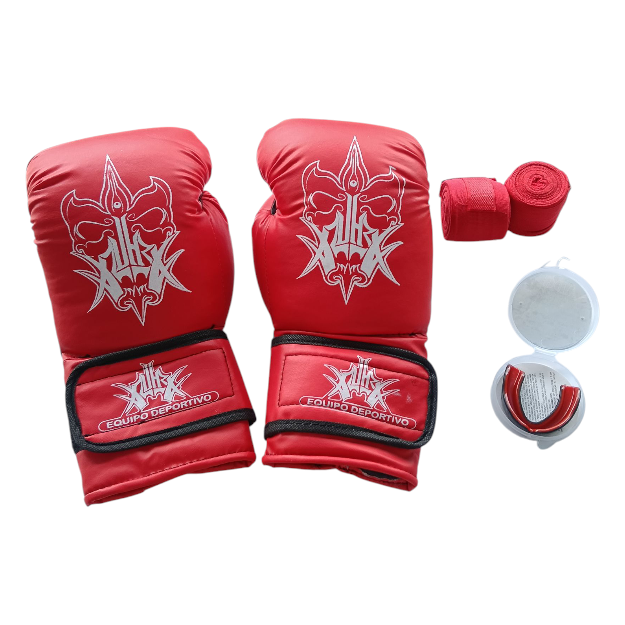 Kit guantes estándar, vendas semi-elasticas y bucal termoformable para boxeo, artes marciales, kickboxing y más.