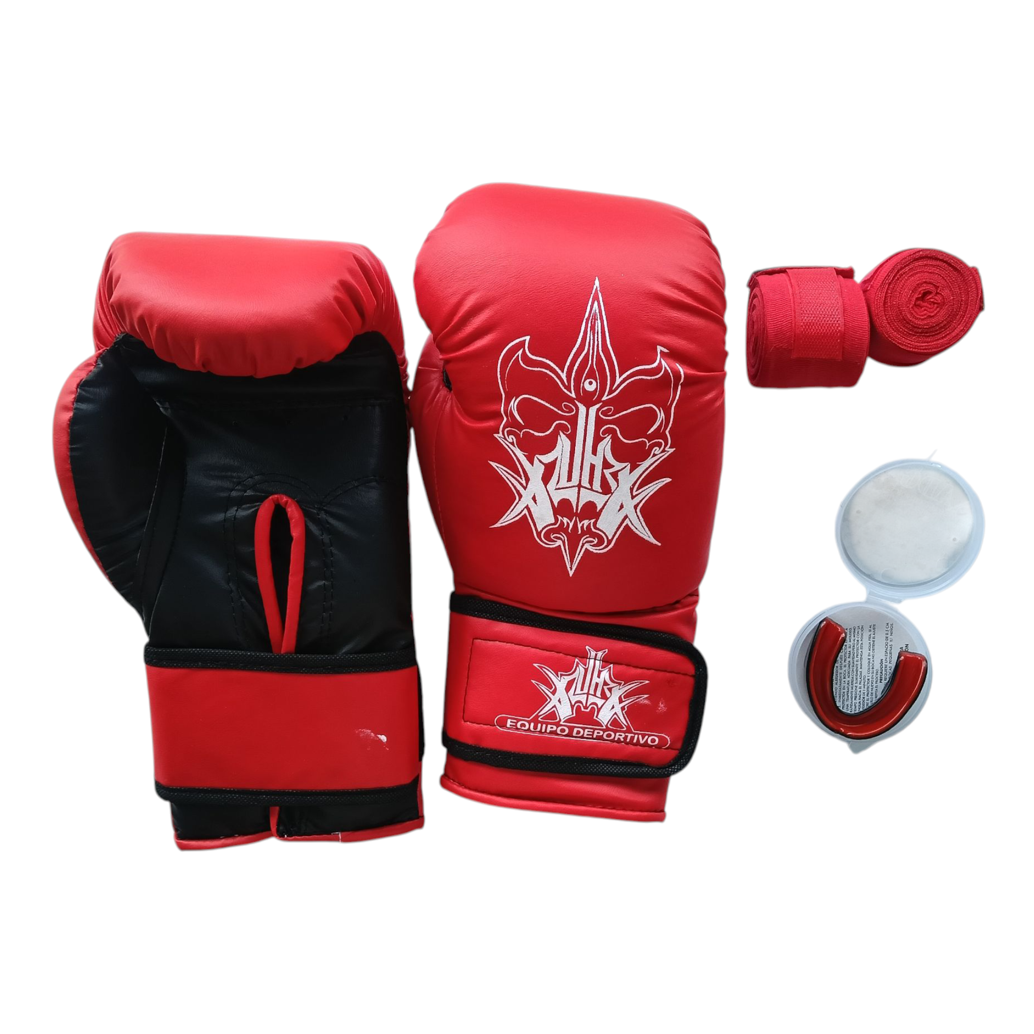 Kit guantes estándar, vendas semi-elasticas y bucal termoformable para boxeo, artes marciales, kickboxing y más.