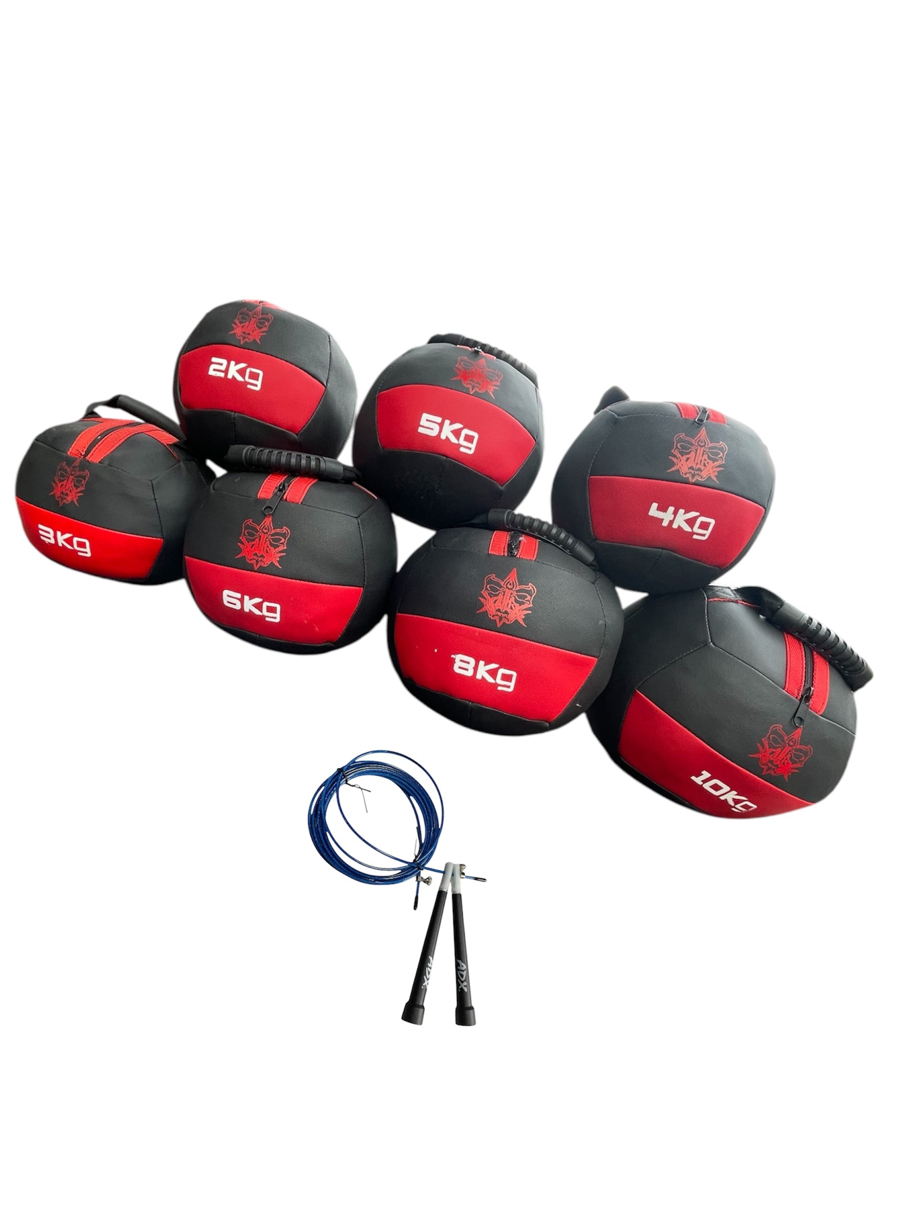 Kit de 7 Balones Medicinales con Agarradera y Cuerda para Crossfit, Fitness, Gym, Musculación