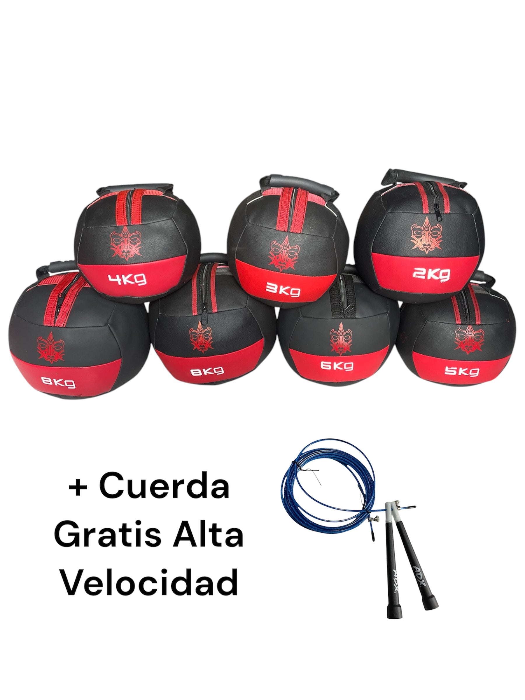 Kit de 7 Balones Medicinales con Agarradera y Cuerda para Crossfit, Fitness, Gym, Musculación