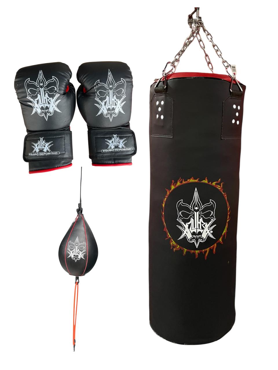 Costal Profesional con Pera de Piel y Guantes para Boxeo o Artes Marciales